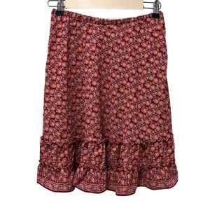 Max Studio Women's M Ruffle Tier‎ Midi Skirt Red Print Flowy Prairie Modest New